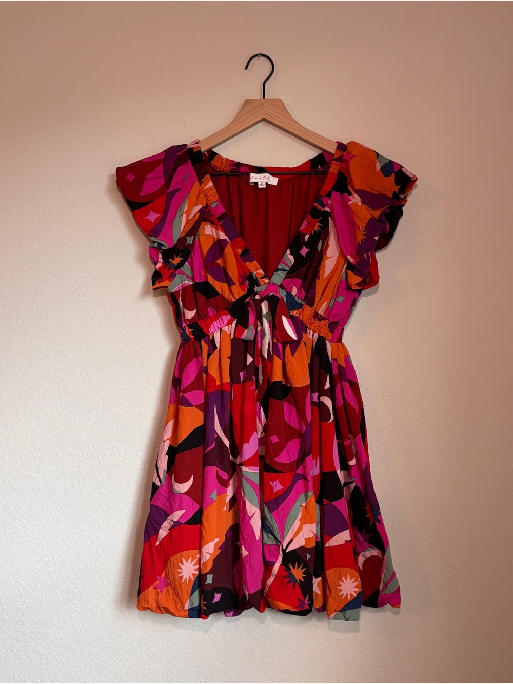 Meet Me In Santorini‎ Bubble Dress XS Colorful Abstract Resort Mini